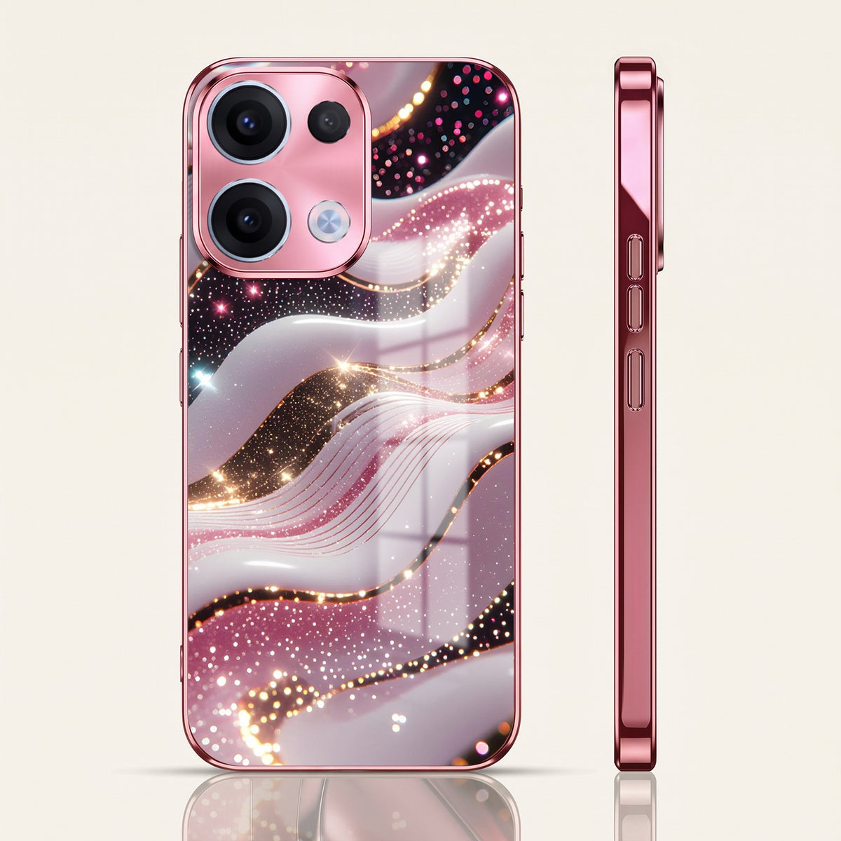 Oppo Reno 13 5G Midnight Pearl Wave Pink Electroplated Glass Phone Back Case
