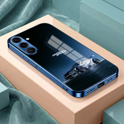 Samsung Galaxy A56 5G Need For Speed Blue Electroplated Glass Phone Back Case