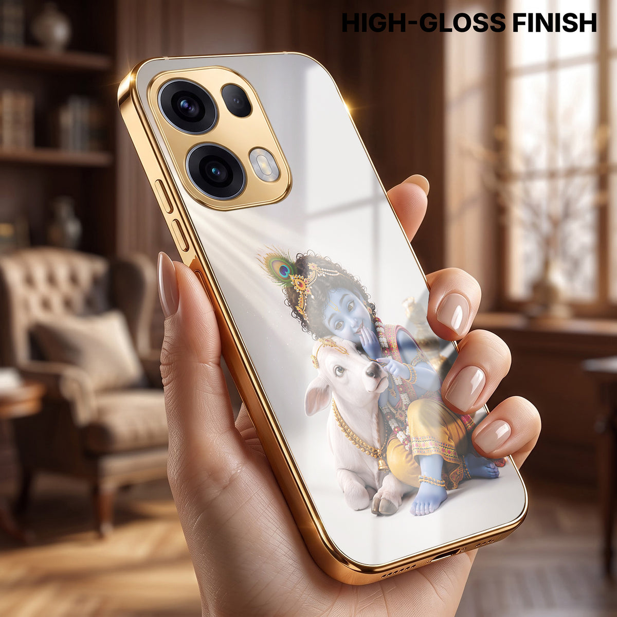 Oppo Reno 13 Pro 5G Bal Krishna Blessings Gold Electroplated Glass Phone Back Case