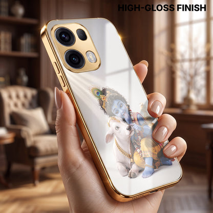 Oppo Reno 13 Pro 5G Bal Krishna Blessings Gold Electroplated Glass Phone Back Case