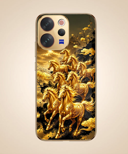 Vivo V70 5G Horses Royal Glory Gold Electroplated Glass Phone Back Case