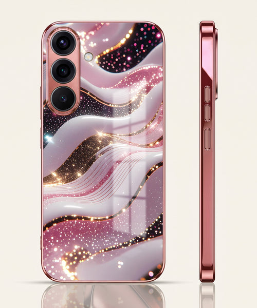 Samsung Galaxy A56 5G Midnight Pearl Wave Pink Electroplated Glass Phone Back Case