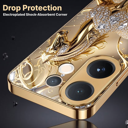 Vivo V60 5G Luxury Horse Texture Gold Electroplated Glass Phone Back Case