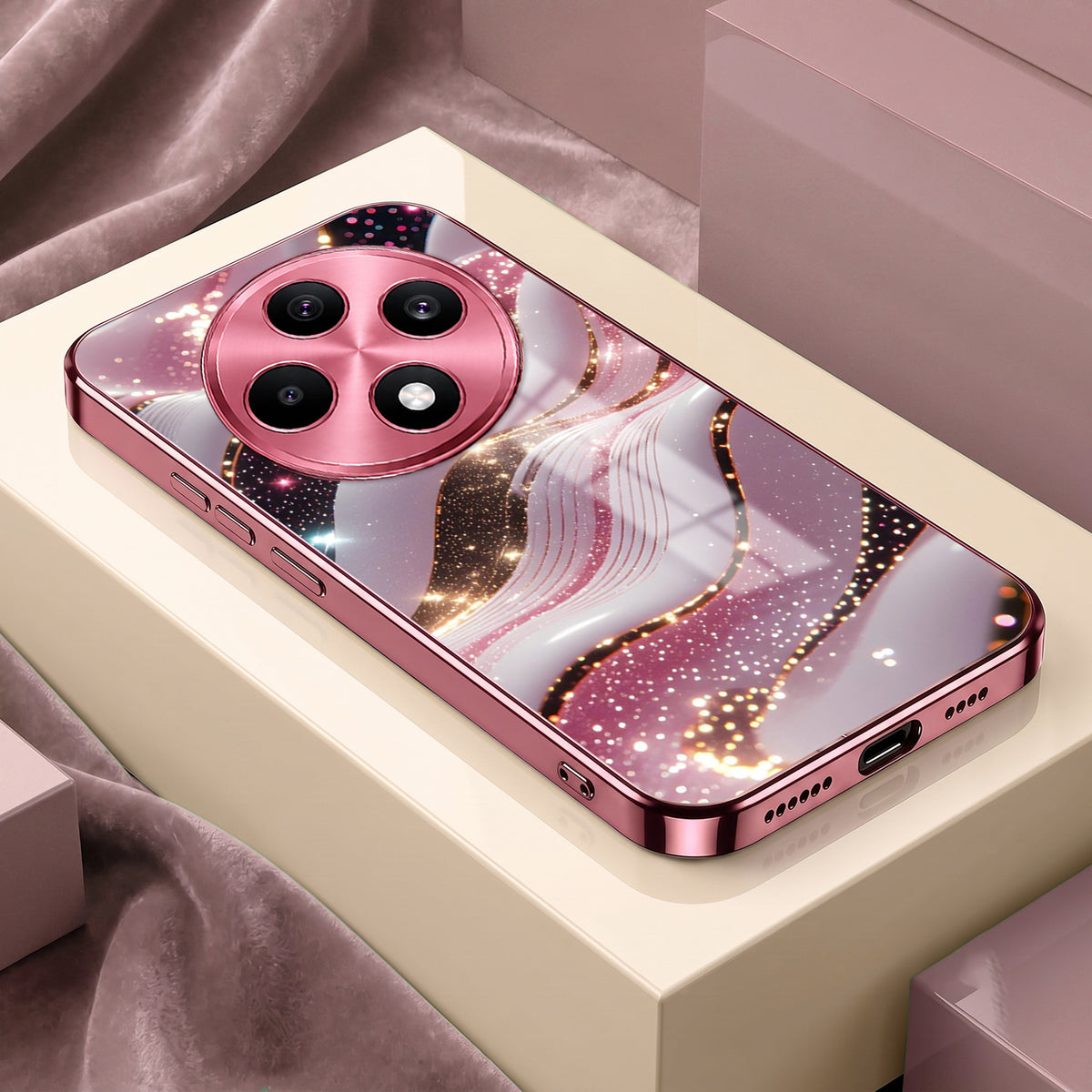 Oppo F27 5G Burberry Classic Pink Electroplated Glass Phone Back Case
