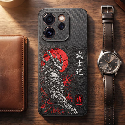 Oppo Reno 15 Pro Mini 5G Samurai Mask Carbon Fiber Leather Hybrid Back Case