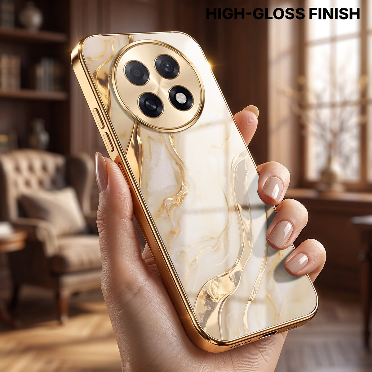 Oppo F31 Pro+ 5G Marvel Texture Gold Electroplated Glass Phone Back Case
