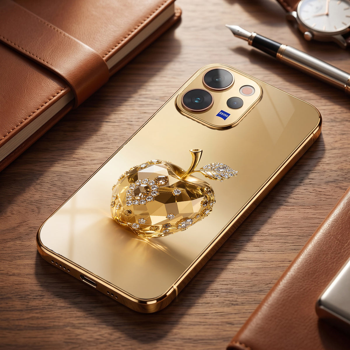 Vivo V70 5G Golden Apple Gold Electroplated Glass Phone Back Case