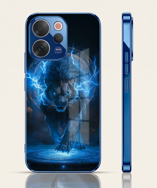 Vivo V70 5G Thunder Titan Lion Blue Electroplated Glass Phone Back Case