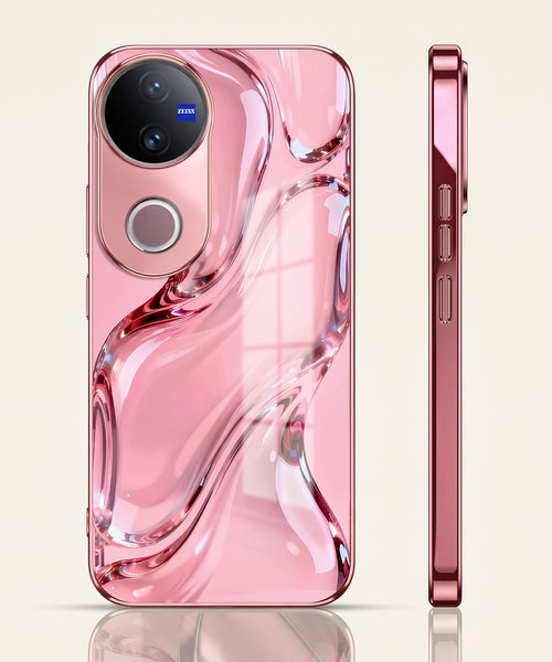 Vivo V50 5G Crystal Wave Energy Pink Electroplated Glass Phone Back Case