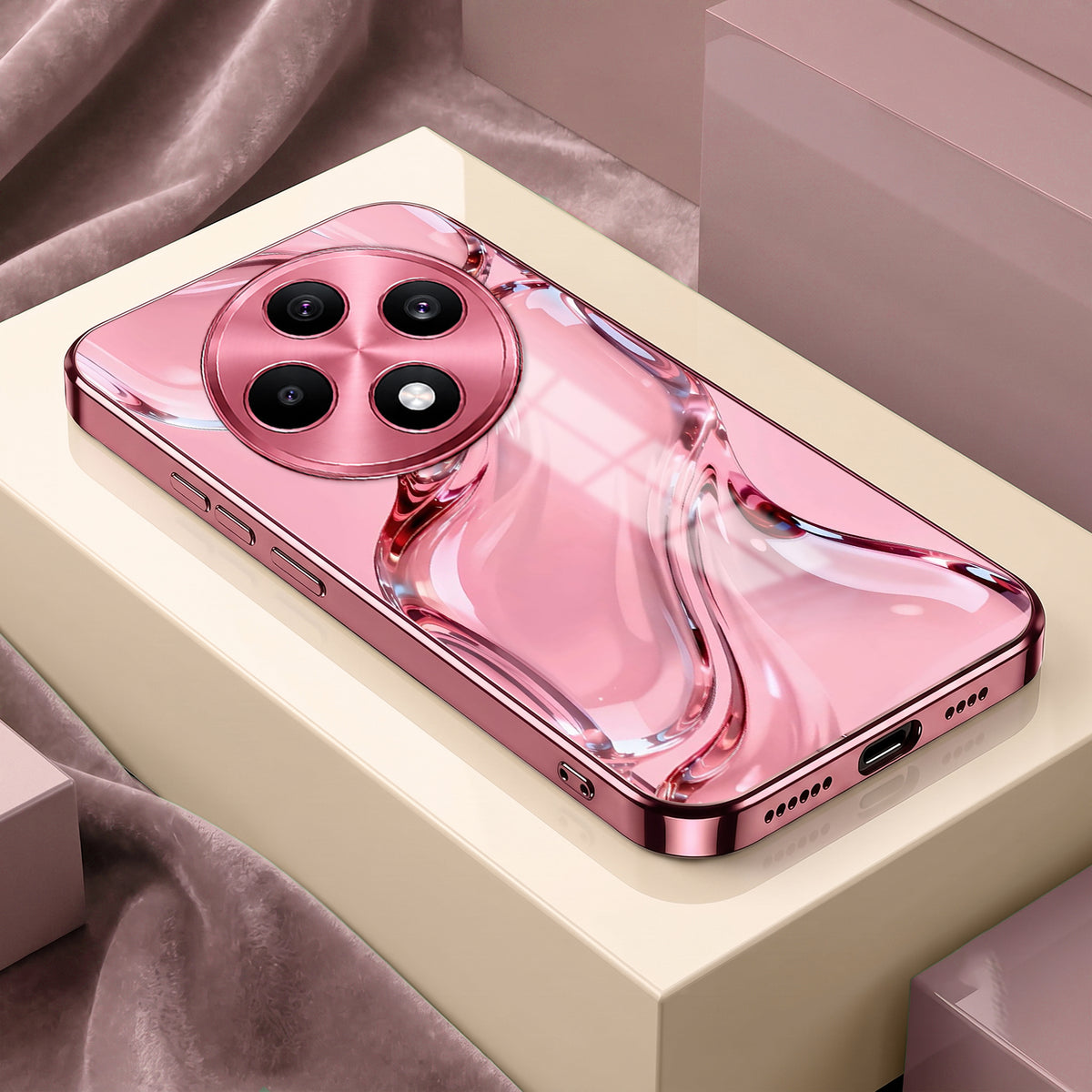 Oppo F27 5G Crystal Wave Energy Pink Electroplated Glass Phone Back Case
