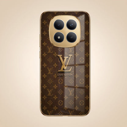 Redmi Note 15 Pro+ 5G LV Brown Monogram Gold Electroplated Glass Phone Back Case