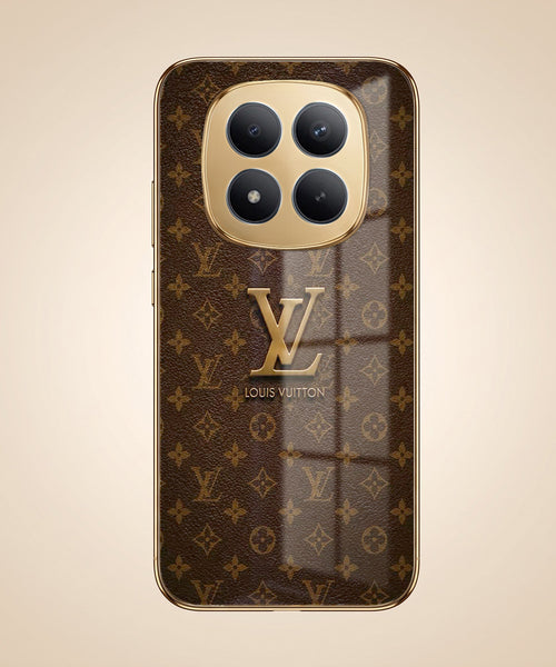 Redmi Note 15 Pro+ 5G LV Brown Monogram Gold Electroplated Glass Phone Back Case