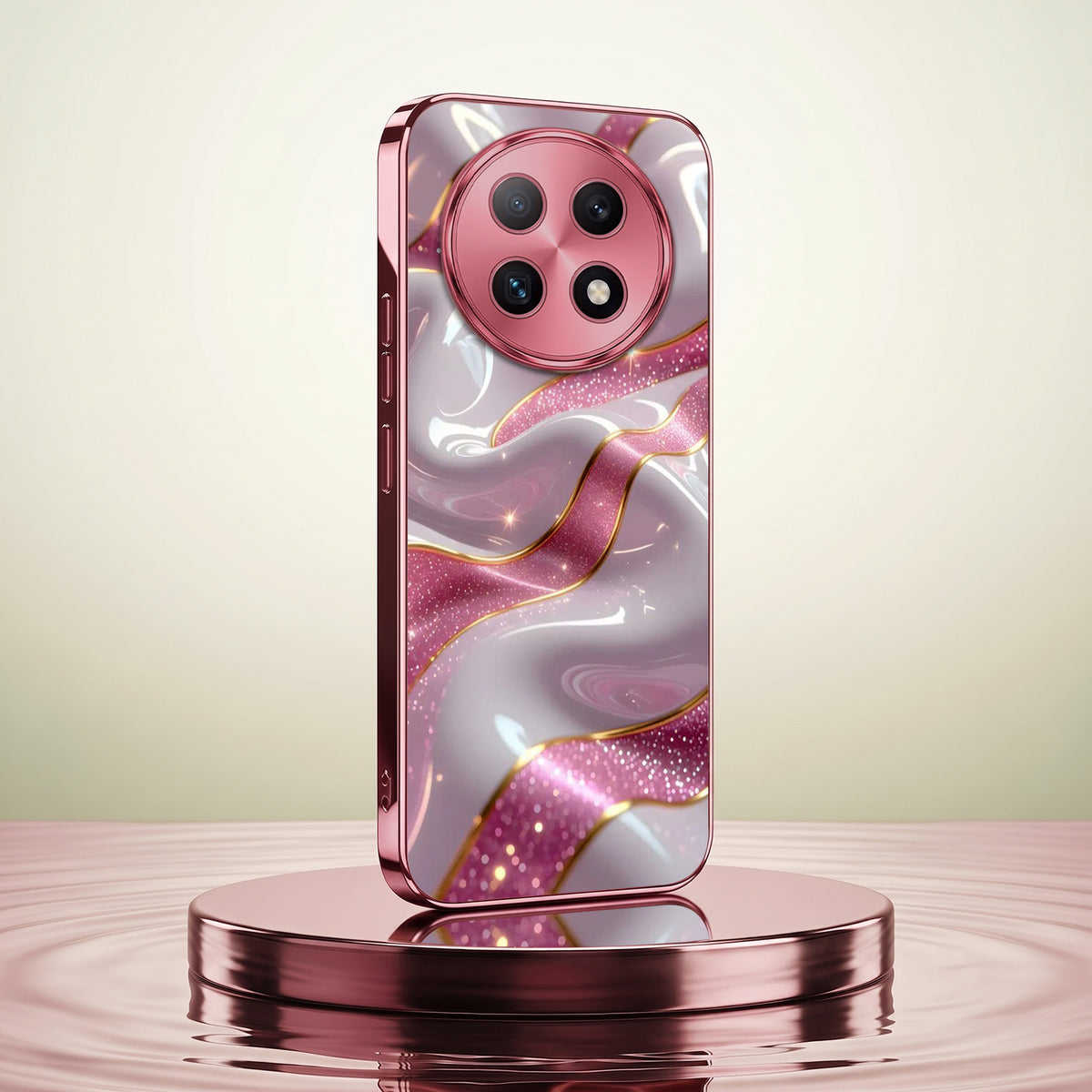 Oppo F29 Pro 5G Pearl Marble Pink Electroplated Glass Phone Back Case