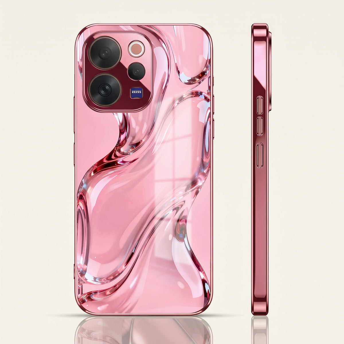 Vivo V70 5G Crystal Wave Energy Pink Electroplated Glass Phone Back Case