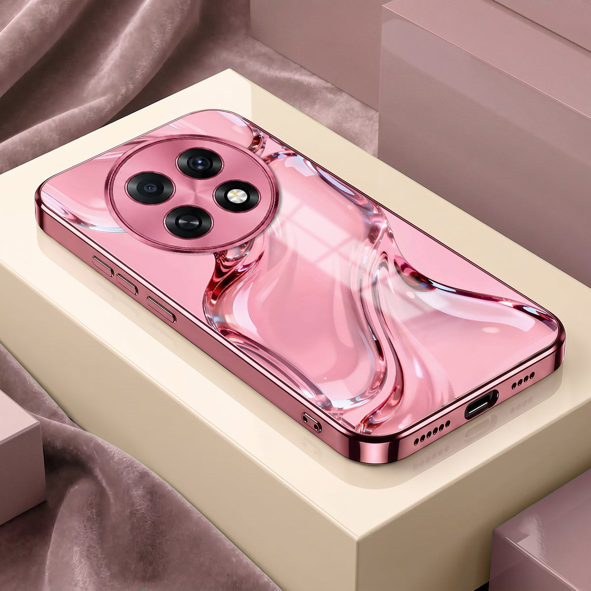 Oppo F31 Pro+ 5G Crystal Wave Energy Pink Electroplated Glass Phone Back Case