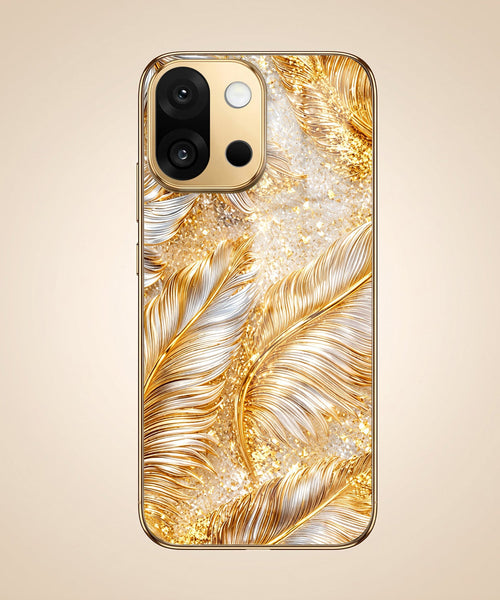 OnePlus 13s 5G Golden Feather Marble Gold Electroplated Glass Phone Back Case
