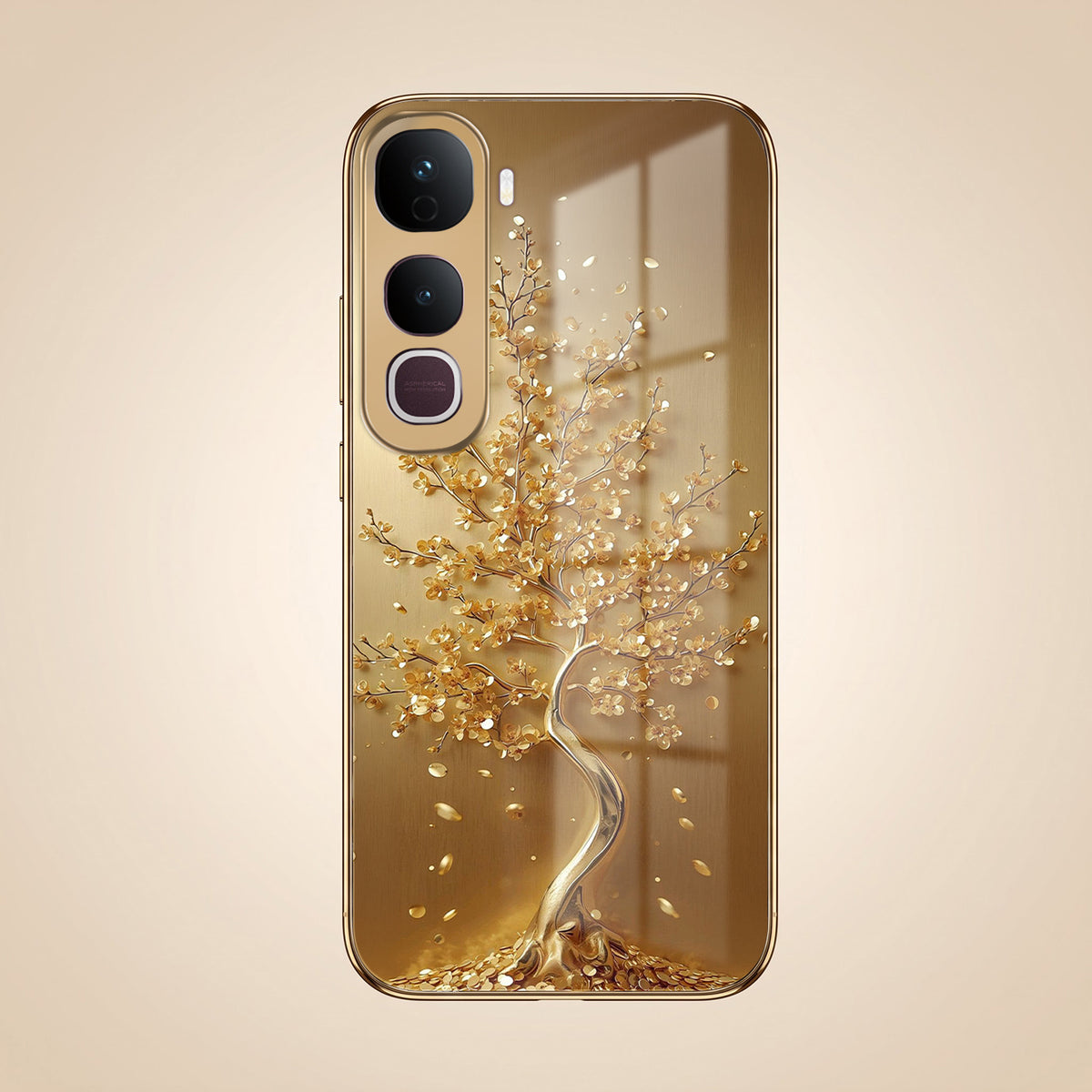 Vivo Y400 Pro 5G Golden Tree Gold Electroplated Glass Phone Back Case