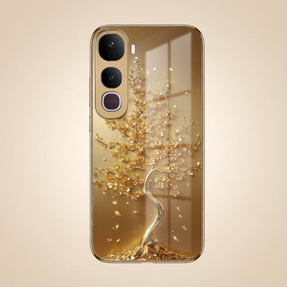 Vivo Y400 Pro 5G Golden Tree Gold Electroplated Glass Phone Back Case