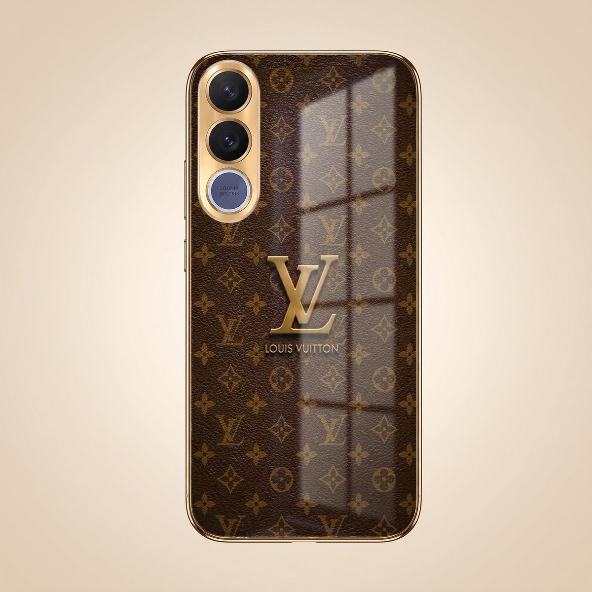Vivo V70 FE 5G LV Brown Monogram Gold Electroplated Glass Phone Back Case
