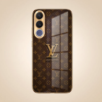 Vivo V70 FE 5G LV Brown Monogram Gold Electroplated Glass Phone Back Case