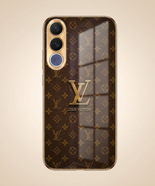 Vivo V70 FE 5G LV Brown Monogram Gold Electroplated Glass Phone Back Case