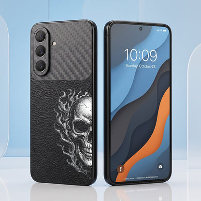 Samsung Galaxy A37 5G Skull Art Carbon Fiber Leather Hybrid Back Case