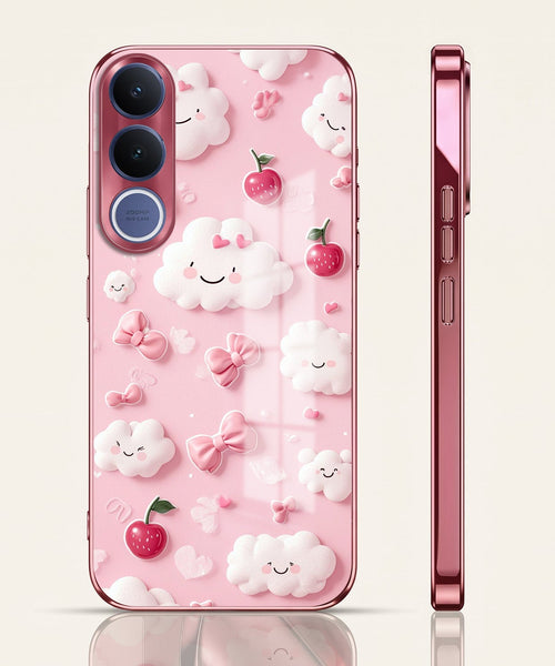 Vivo V70 FE 5G Luxury 3D Clouds Pink Electroplated Glass Phone Back Case