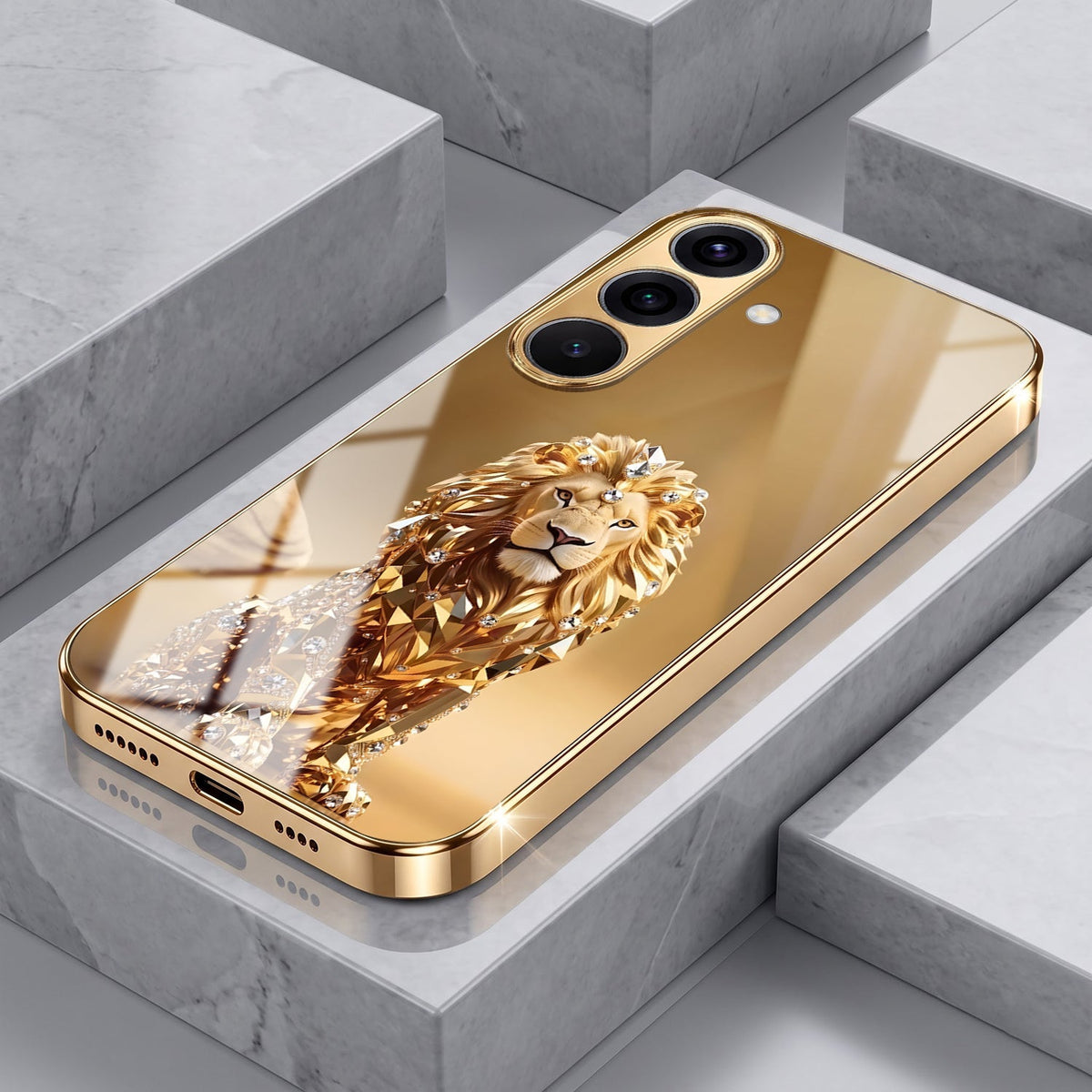 Samsung Galaxy A36 5G Luxury Lion Gold Electroplated Glass Phone Back Case