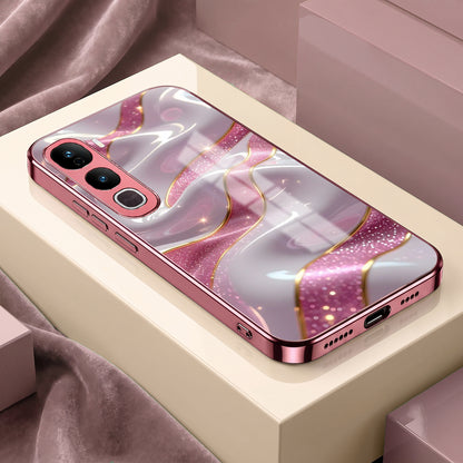 Vivo Y400 Pro 5G Pearl Marble Pink Electroplated Glass Phone Back Case