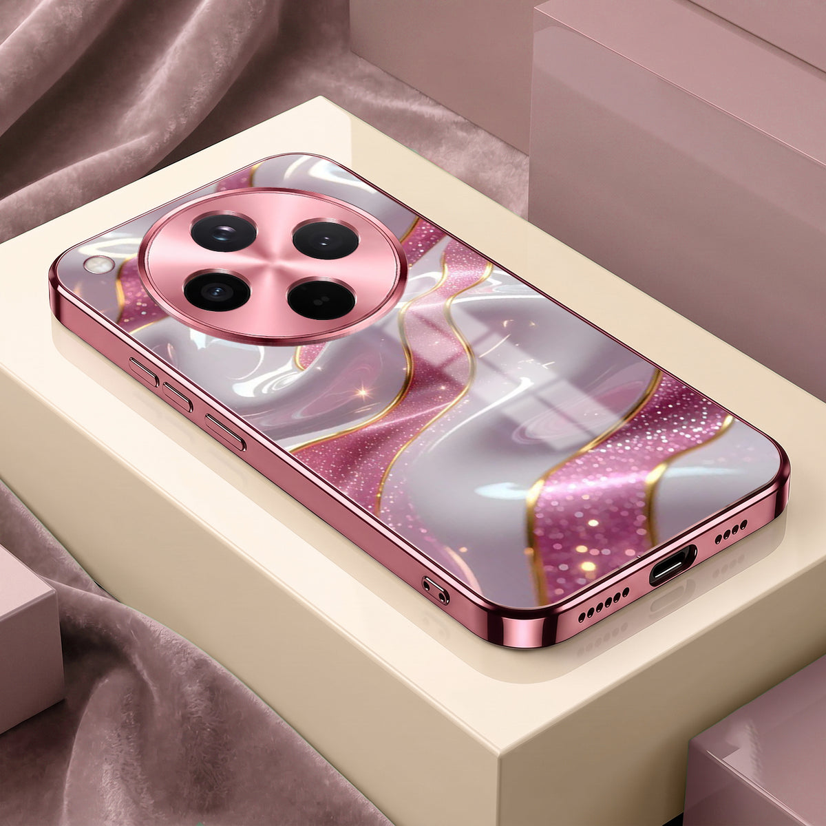 Oppo Find X8 5G Pearl Marble Pink Electroplated Glass Phone Back Case