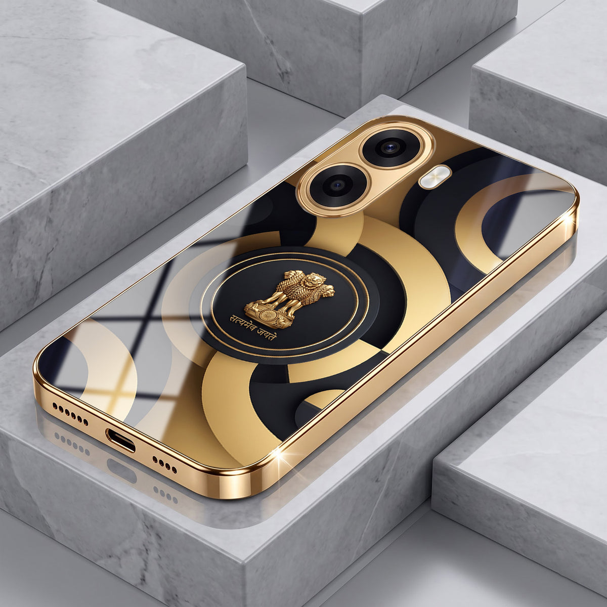 Oppo K14x 5G Royal Emblem Gold Electroplated Glass Phone Back Case