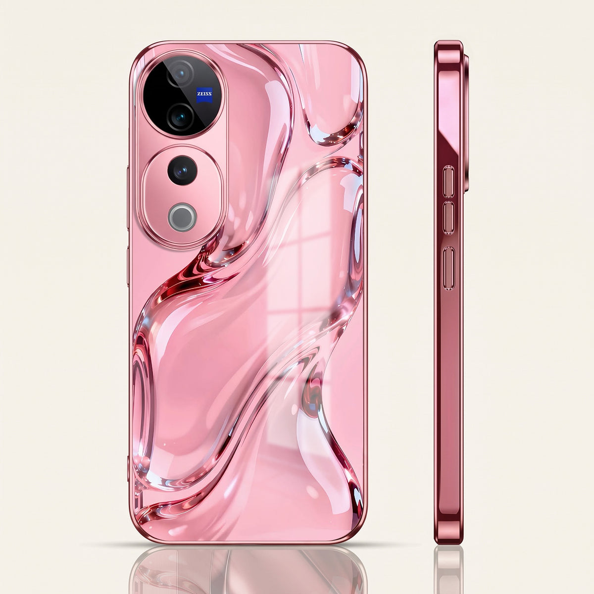 Vivo V40 Pro 5G Crystal Wave Energy Pink Electroplated Glass Phone Back Case