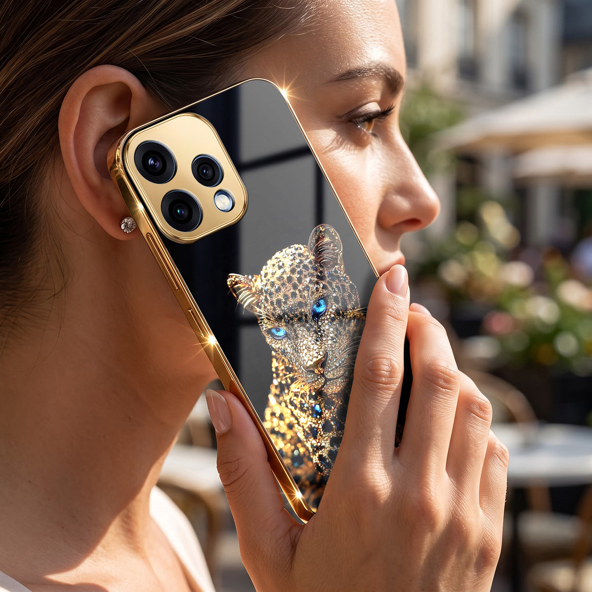 Oppo Reno 15 5G Panther Gold Electroplated Glass Phone Back Case