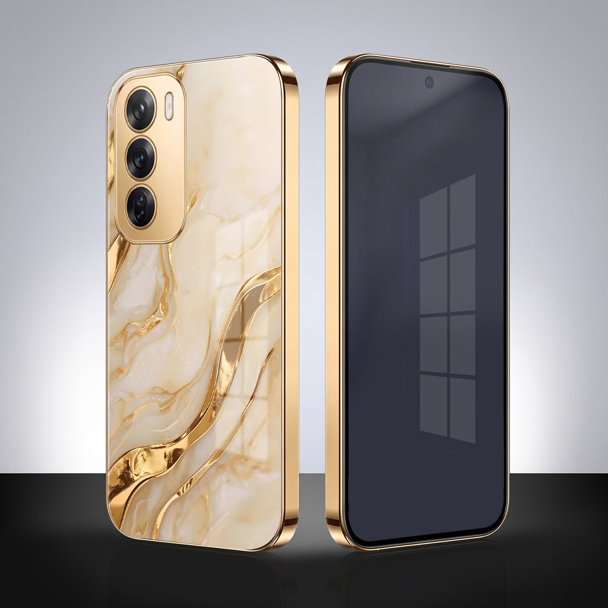 Oppo Reno 12 Pro 5G Marvel Texture Gold Electroplated Glass Phone Back Case