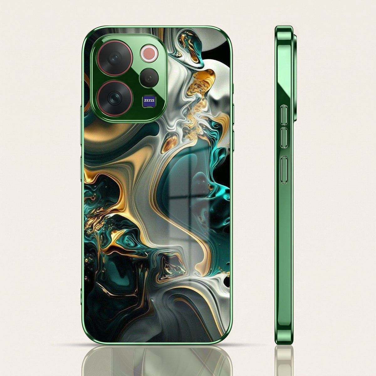 Vivo V70 Marble Green Electroplated Glass Back Case