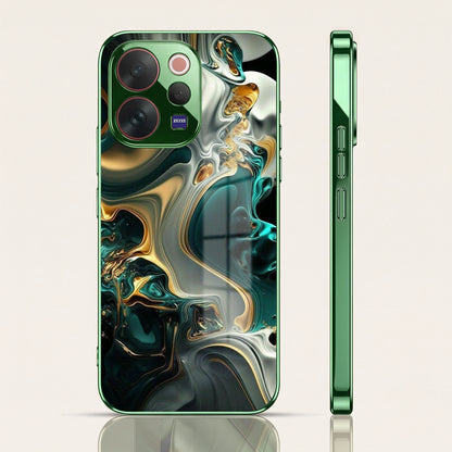 Vivo V70 Marble Green Electroplated Glass Back Case