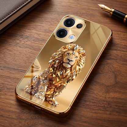 Oppo Reno 13 5G Luxury Lion Gold Electroplated Glass Phone Back Case