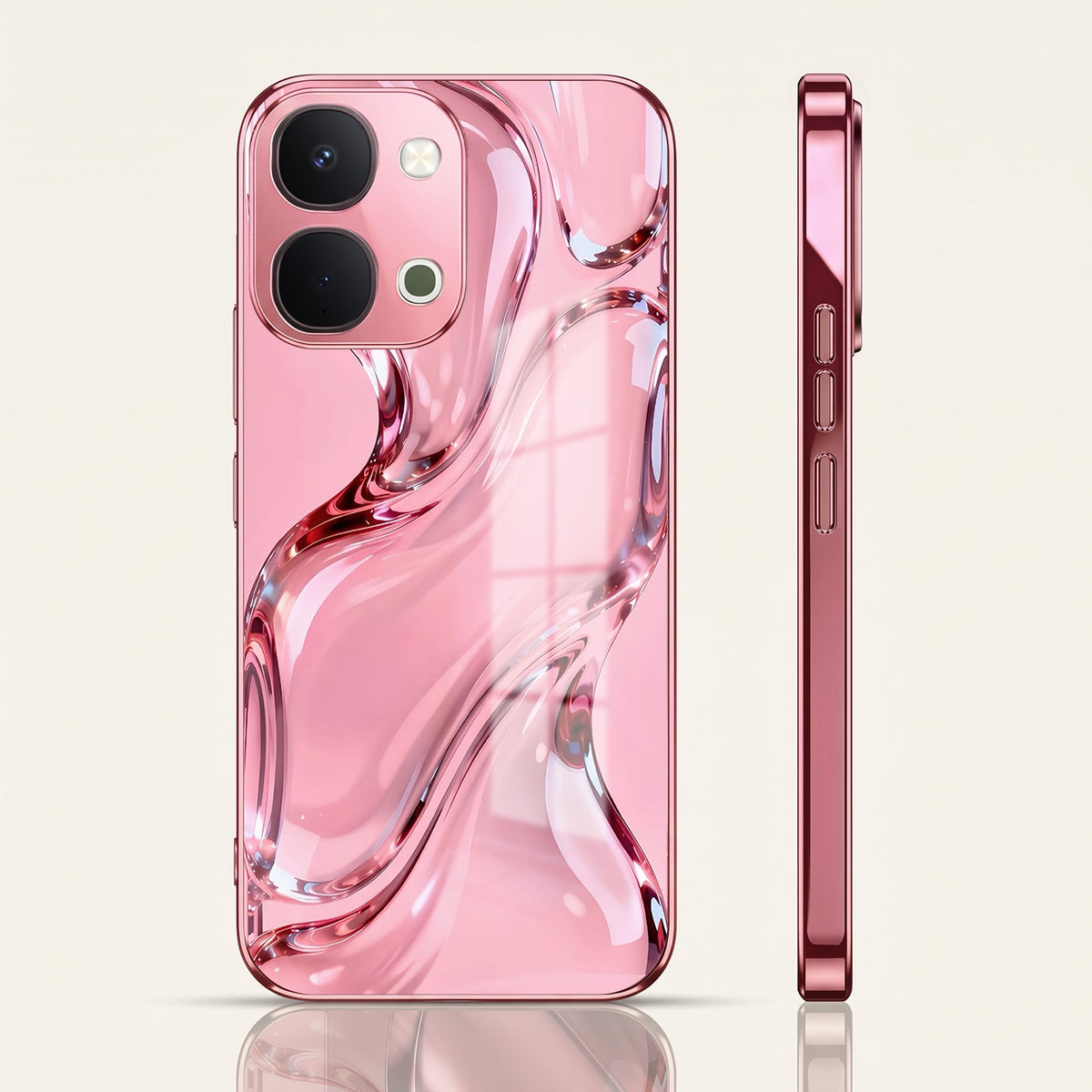 Vivo T5x 5G Crystal Wave Energy Pink Electroplated Glass Phone Back Case