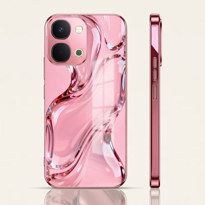 Vivo T5x 5G Crystal Wave Energy Pink Electroplated Glass Phone Back Case