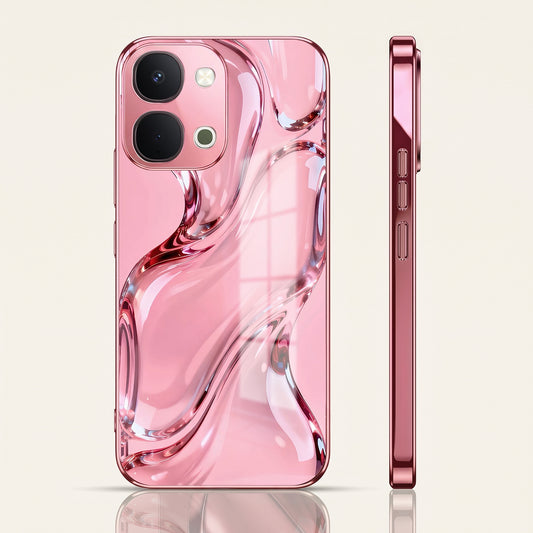 Vivo T5x 5G Crystal Wave Energy Pink Electroplated Glass Phone Back Case