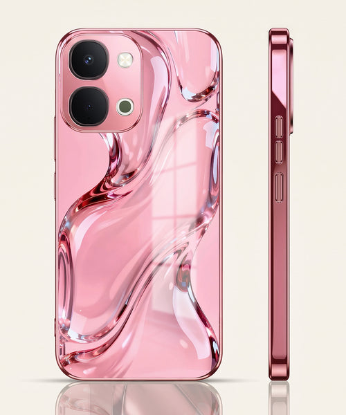 Vivo T5x 5G Crystal Wave Energy Pink Electroplated Glass Phone Back Case