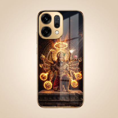 Oppo Reno 14 5G Lord Narasimha Gold Electroplated Glass Phone Back Case