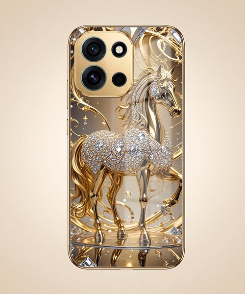 OnePlus Nord 6 5G Luxury Horse Texture Gold Electroplated Glass Phone Back Case