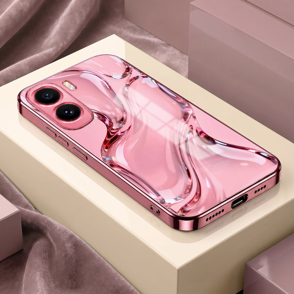 Vivo T5 Pro 5G Crystal Wave Energy Pink Electroplated Glass Phone Back Case