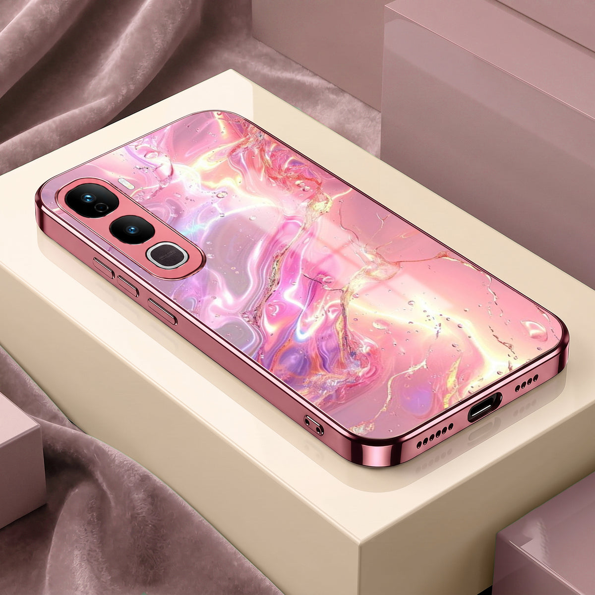 Vivo Y400 Pro 5G Pearl Aurora Pink Electroplated Glass Phone Back Case