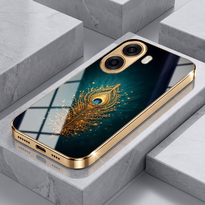 Oppo K14x 5G Golden Peacock Feather Gold Electroplated Glass Phone Back Case