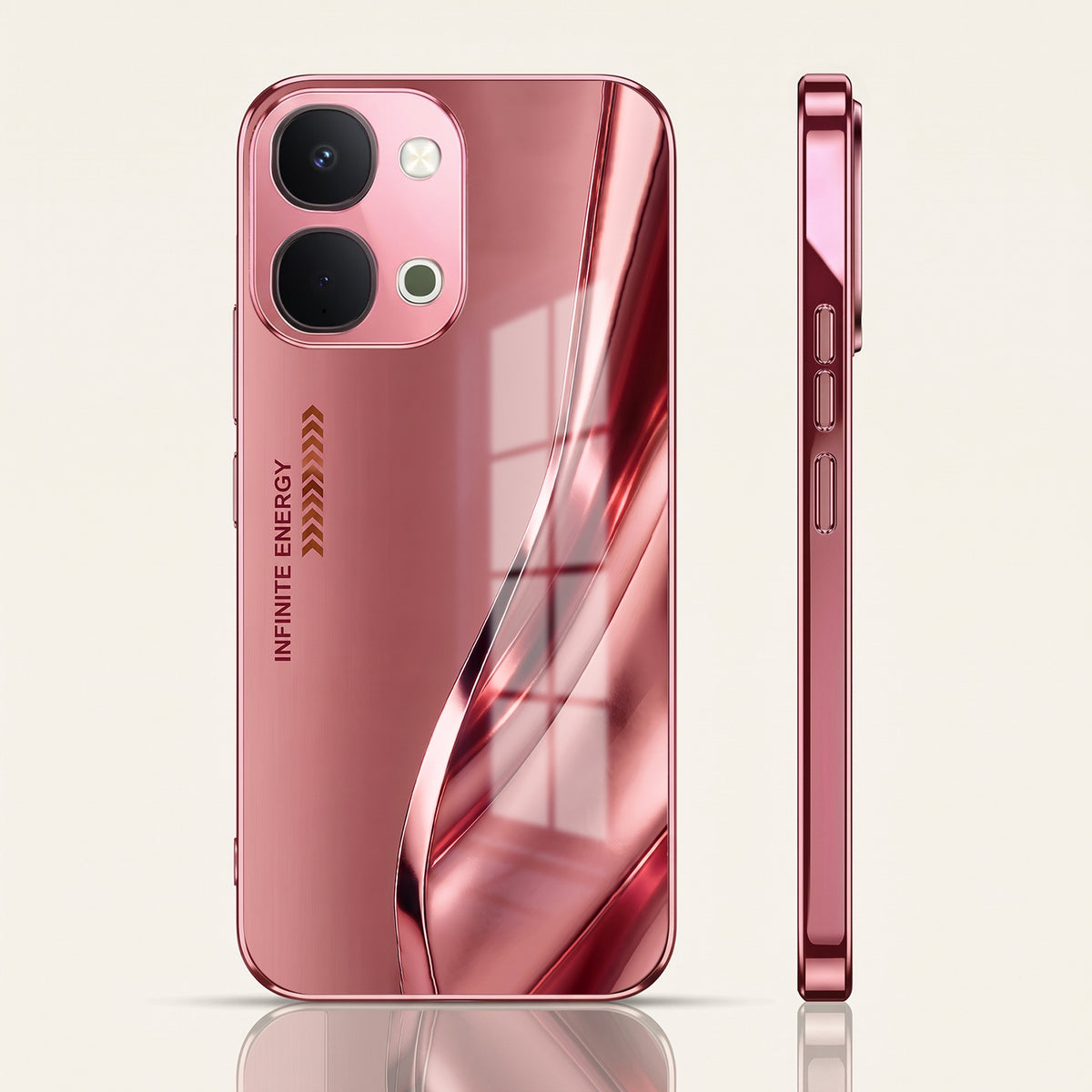 Vivo T5x 5G Luxury Infinity Energy Pink Electroplated Glass Phone Back Case