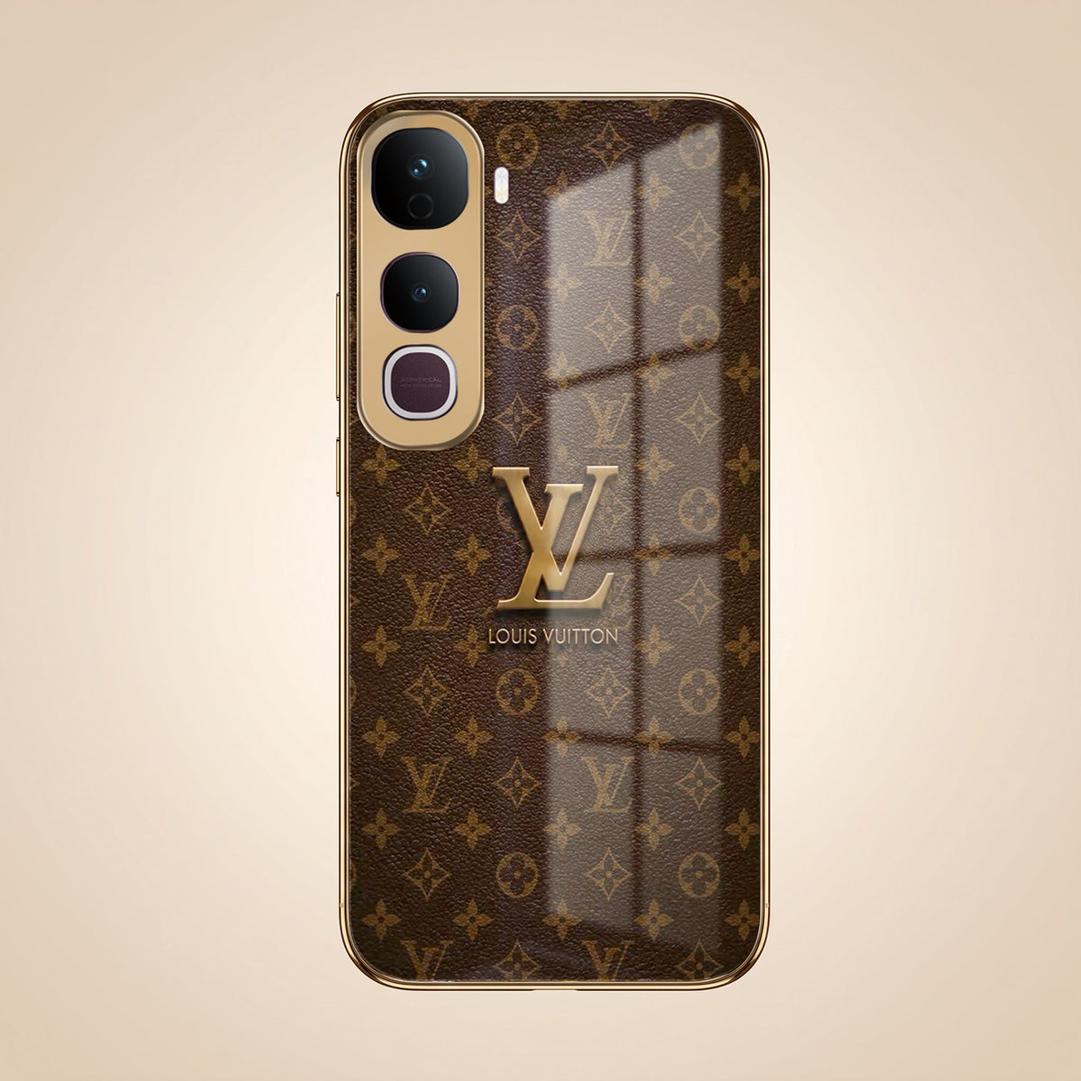 Vivo Y400 Pro 5G LV Brown Monogram Gold Electroplated Glass Phone Back Case