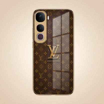 Vivo Y400 Pro 5G LV Brown Monogram Gold Electroplated Glass Phone Back Case