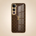 Vivo Y400 Pro 5G LV Brown Monogram Gold Electroplated Glass Phone Back Case